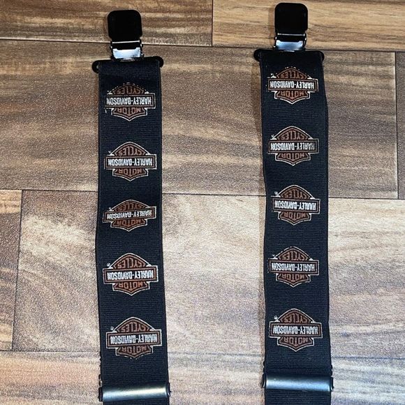 Vintage Harley Davidson Motorcycle Black Orange Logo / Elastic Suspenders - Picture 6 of 10